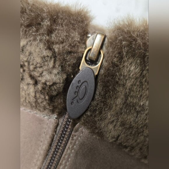 Denver Hayes Taupe Suede Faux Fur Winter Boots Women’s Size 7 Mid Calf Warm Zip - Picture 7 of 13